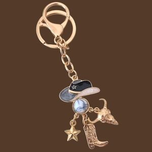 Western Bag Charm / Keychain with Gray Hat & Charms